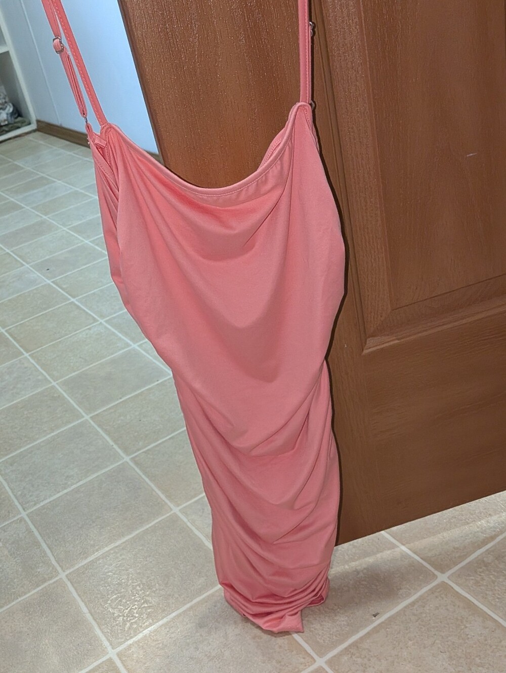 Ruched Pink Mini Dress with Spaghetti Straps